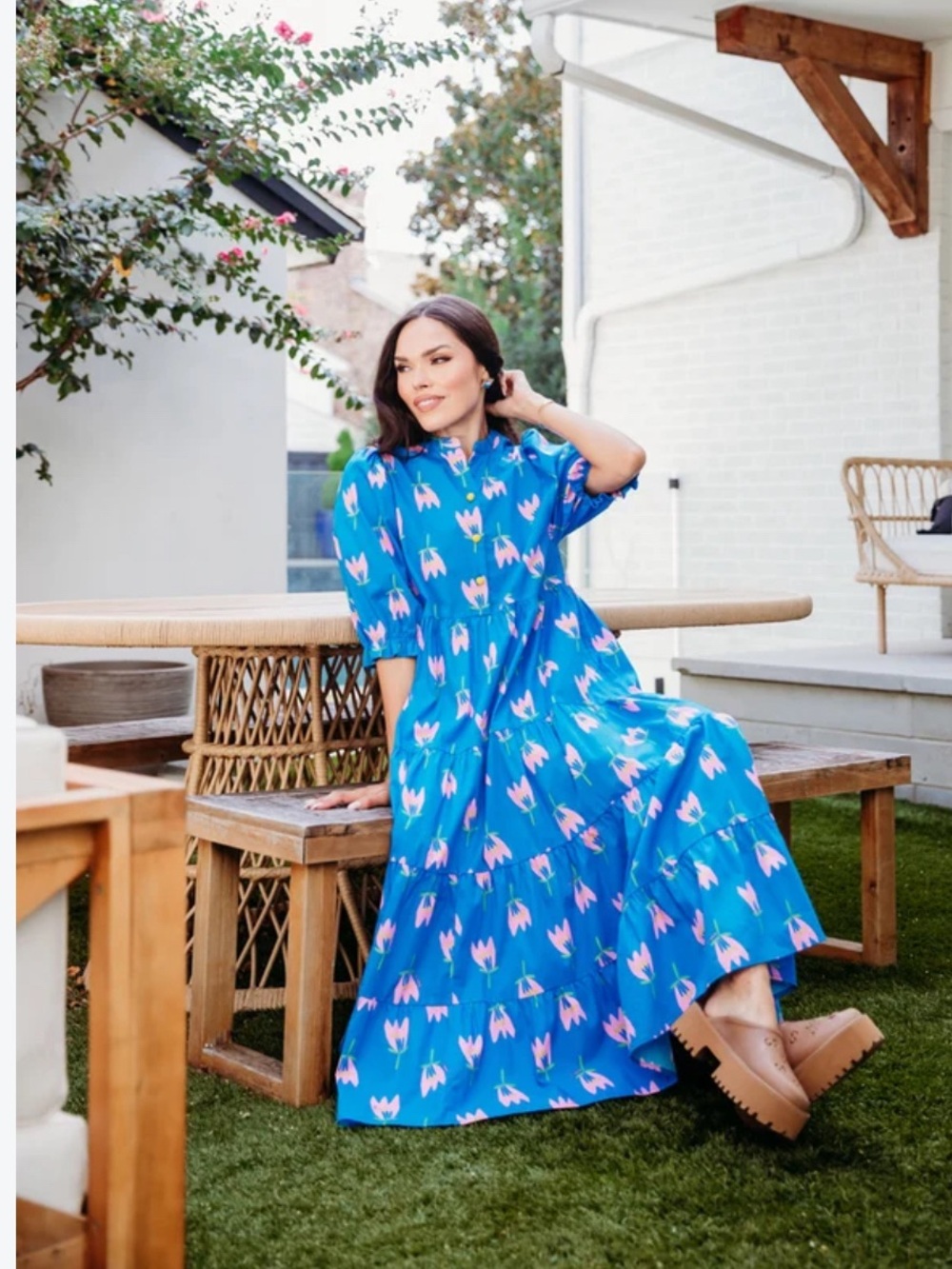 Karlie Blue Floral Tiered Maxi Dress
